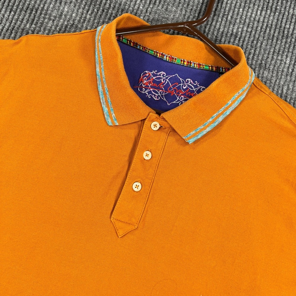 Robert Graham Polo Shirt Mens 2XL XXL Orange Solid Short Sleeve Embroidered